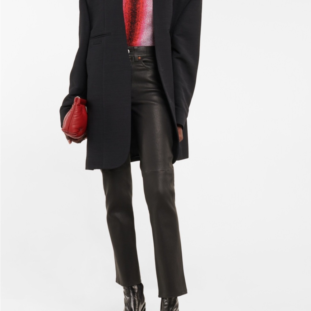 NWT black leather 70s straight leg pants